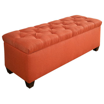 Large Storage Bench, Tufted Lid With 2 Hydraulic Arms and Shoe Divider, Pumpkin