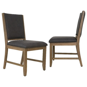 Saunders Dining Chairs Gray Padded Fabric Seat/Back Brown Acacia Wood (Set of 2)