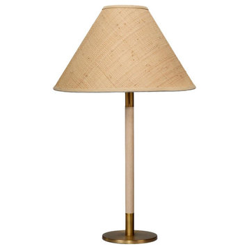 Contemporary Casual Raffia Shade Table Lamp 32 in Brass Metal Wood Classic