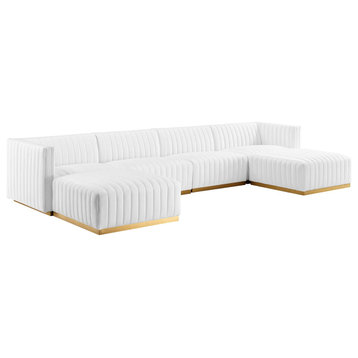 Conjure Channel Tufted Velvet 6-Piece Sectional, Gold White