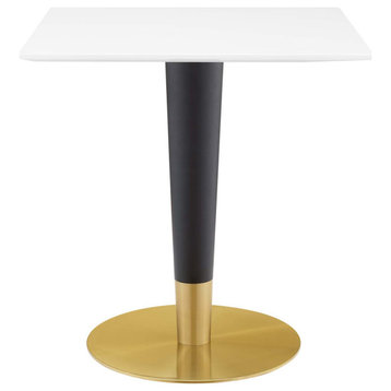 Zinque 28" Square Dining Table, Gold White