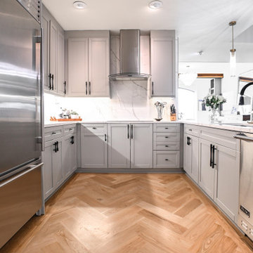 White Oak Herringbone — Kitchen Floor View, Buckhead High-Rise Atlanta