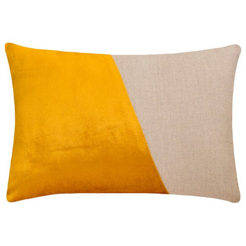 Yellow Velvet 12"x20" Lumbar Pillow Cover - Velutinous Saffron Yellow