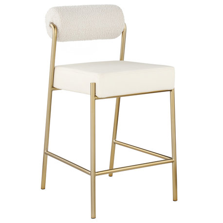 Carly Faux Leather Seat/Boucle Fabric Back Counter Stool, Cream