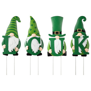 24"H Set of 4 Metal St. Patrick's LUCK Gnome yard stake or Standing Decor