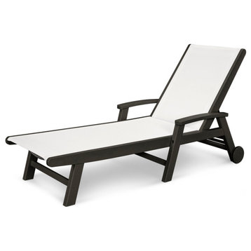 Coastal Chaise With Wheels, Black / White Sling