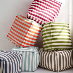Trimaran Stripe Indoor-Outdoor Pouf by Dash & Albert - Floor Pillows And Poufs