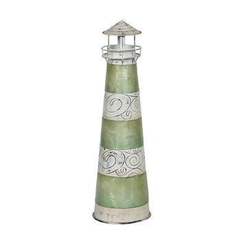 Metal and Capiz Art, 3D Lighthouse in Green and White