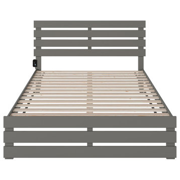 Oxford Queen Bed With Footboard and USB Turbo Charger, Gray
