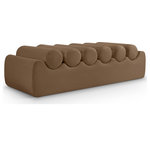 Meridian Furniture - Rumble Upholstered Bench, Brown, 56" W x 22" D x 16.5" H, Vegan Leather - Discover the Rumble brown vegan leather bench, featuring a sleek, soft feel that adds a touch of contemporary elegance to any room. This stylish bench offers six removable bolster pillow seats for enhanced comfort and versatility. Its modern design seamlessly blends with various decor styles, making it a versatile choice for your entryway, living room, or bedroom.