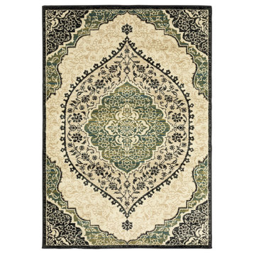 Elias Overscale Medallion Ivory and Navy Area Rug, 6'7"x9'2"