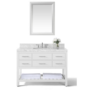 Elizabeth Bath Vanity, White, 48", Brushed Nickel Hardware, With Mirror