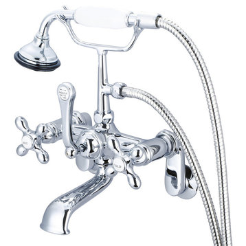 Vintage Classic Wall Mount Tub Faucet With Handshower, Hand Polished, Richly Tri