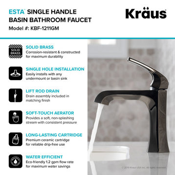 Kraus KBF-1211 Esta 1.2 GPM 1 Hole Bathroom Faucet - Gunmetal
