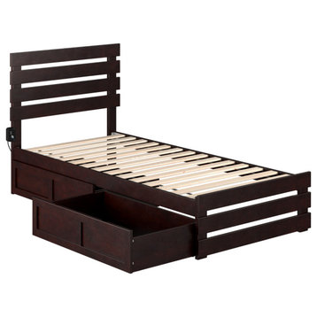 Oxford Twin Extra Long Bed with Footboard and 2 Drawers, Espresso