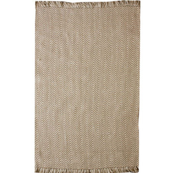 Wavy Chevron With Tassel Area Rug, Natural, 5'x8'
