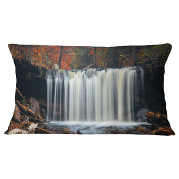 Autumn Waterfall With Colorful Foliage Modern Landscape Printed Pillow, 12"x20"