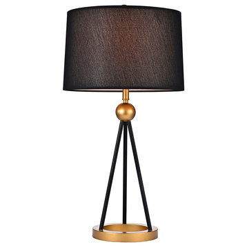 Warehouse of Tiffany's TM166/1 Black and Matte Gold With 2 Light Bulb Table Lamp