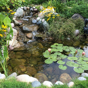 Small 6'x10' pond with 6' stream and bubbler fountain.