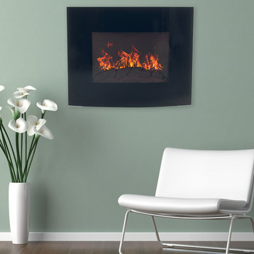 Black Curved Glass Electric Fireplace Wall Mount & Remote by Northwest