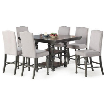 Bowery Hill Distressed Harbor 7 Piece Counter Height Dining Set in Gray