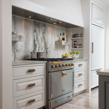 Calacatta Gold Marble Kitchen Countertops and Full Height Backsplashes