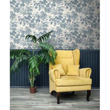 Majestic Crane Tropical Print Textured Wallpaper 57 Sq. Ft., Navy Cream, Sample