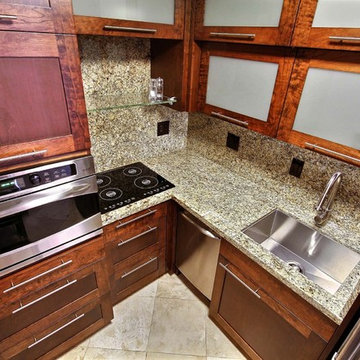 Custom cabinetry, granite and stainless steel appliances in only 50 sq ft