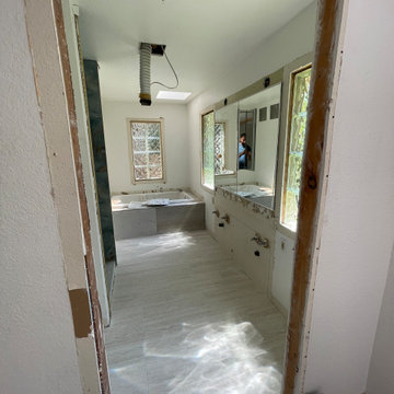 Bathroom Remodel; Huge Blue Tiles; Luxury shower and tub