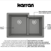 Karran 32" Undermount Large/Small Bowl Quartz Kitchen Sink, Grey