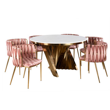 Waterfall Dining Set With 6 Chairs, Rose