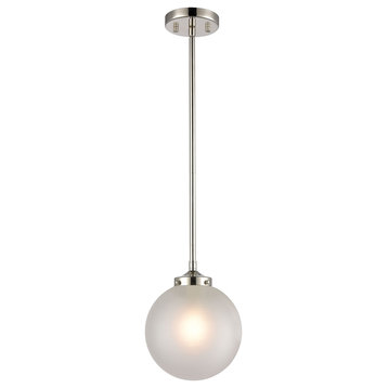 Boudreaux 1-Light Mini Pendant, Polished Nickel With Frosted Glass Shade