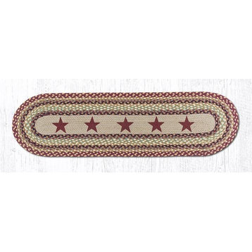 Earth Rugs OP-357 Burgundy Stars Oval Patch Runner 13" x 48"