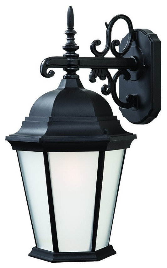 American Lantern Post Light – Mediterranean Matte Black With Amber Glass, 19 Inch Vintage Outdoor/Indoor Lantern, Hardwired