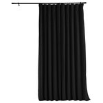 Half Price Drapes - Signature Black Doublewide Blackout Velvet Curtain Single Panel, 100"x120" - You will instantly fall in love with the Signature Velvet Blackout Panel. These soft plush pile velvet panels will allow you to get restful sleep as they keep light out and provide optimal thermal insulation. They have a natural luster with a depth of color that creates a formal, polished look. Made of high-quality, poly velvet and soft flowing polyester blackout thermal lining. These panels are double the width of standard curtains to allow coverage of wider windows. For proper fullness panels should measure 2-3 times the width of your window/opening. Bring your home design to its fullest and most stylish potential with the Signature Velvet Blackout Panels.