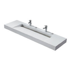 ADM Bathroom Design - ADM Bathroom Rectangular Wall Mounted Sink, White 63", Glossy White - Bathroom Sinks
