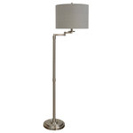 StyleCraft Home Collection - Brushed Steel Swing Arm Floor Lamp, Fabric Drum Shade - Accent your decor with this lovely Floor Lamp.