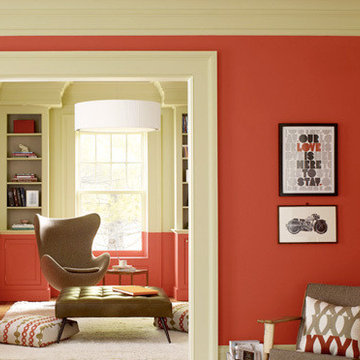 Red-Orange and Gray-Brown Room from Benjamin Moore Color Combo | Apartment Thera