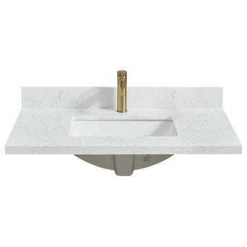 Malaga Composite Stone Vanity Top With Ceramic Sink, Grain White, 37"