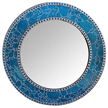 24" Decorative Round Glass Mosaic Wall Mirror, Ocean Blue