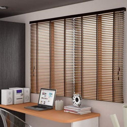 American Blinds Signature Wood Blinds in Mink with 1" Cloth Tapes in Coffee - Venetian Blinds