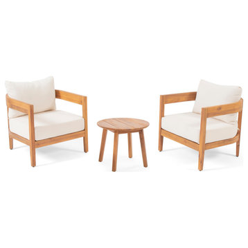 Brooklyn Outdoor Acacia Wood 2 Seat Chat Set With Cushions