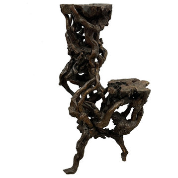 Consigned Mid-Century Chinese Natural Organic Tree Roots Plant Stand/Pedestal
