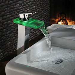 Chrome Color Changing LED Waterfall Bathroom Sink Faucet T0818HF - Bathroom Sink Faucets