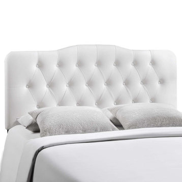 Annabel King Tufted Faux Leather Headboard, White