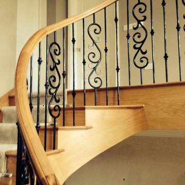 T Shaped Oak & Wrought Iron Helical Staircase
