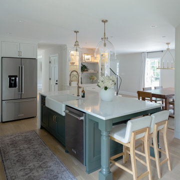 PEACHTREE CORNERS - White kitchen with Green island