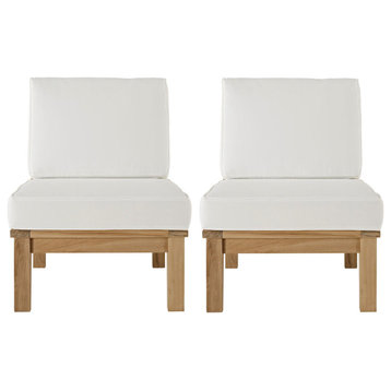 Marina Outdoor Premium Grade A Teak Wood Sofa Seats, Set of 2, Natural White
