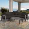 GDF Studio 4-Piece Coral Bay Outdoor Gray Aluminum V-Shape Sectional Sofa Set