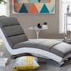 Percy Upholstered Chaise Lounge, Gray Fabric and White Faux Leather